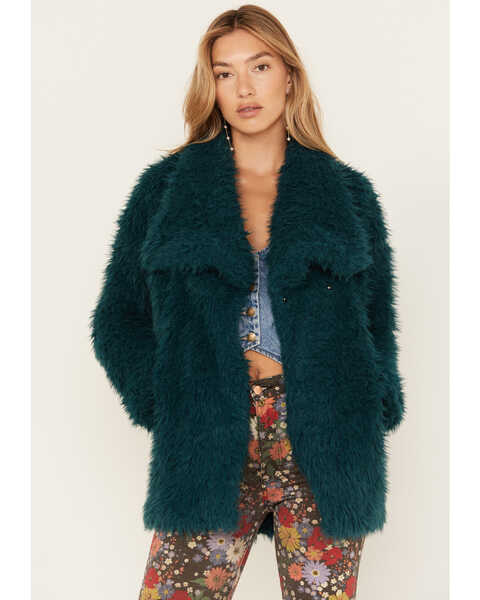 Shyanne Women's Faux Fur Fleece Coat, Deep Teal, hi-res