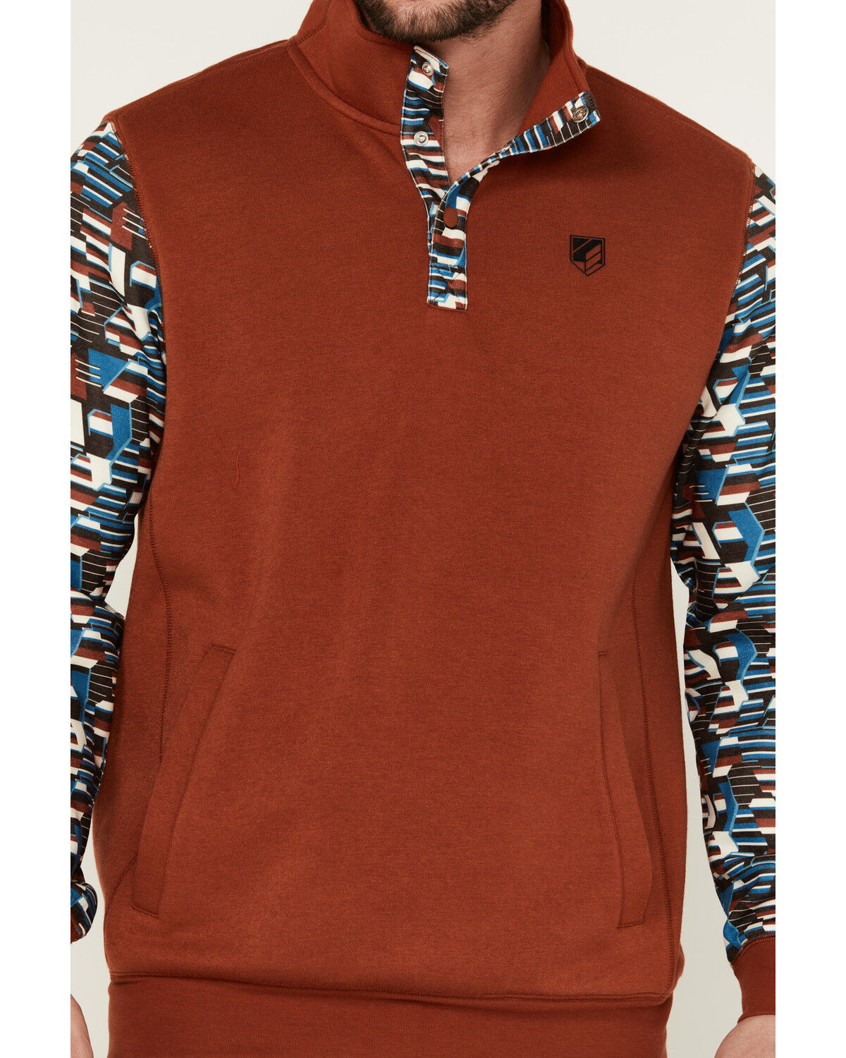 Image #3 - RANK 45® Men's Baygen Colorblock Pullover, Dark Orange, hi-res