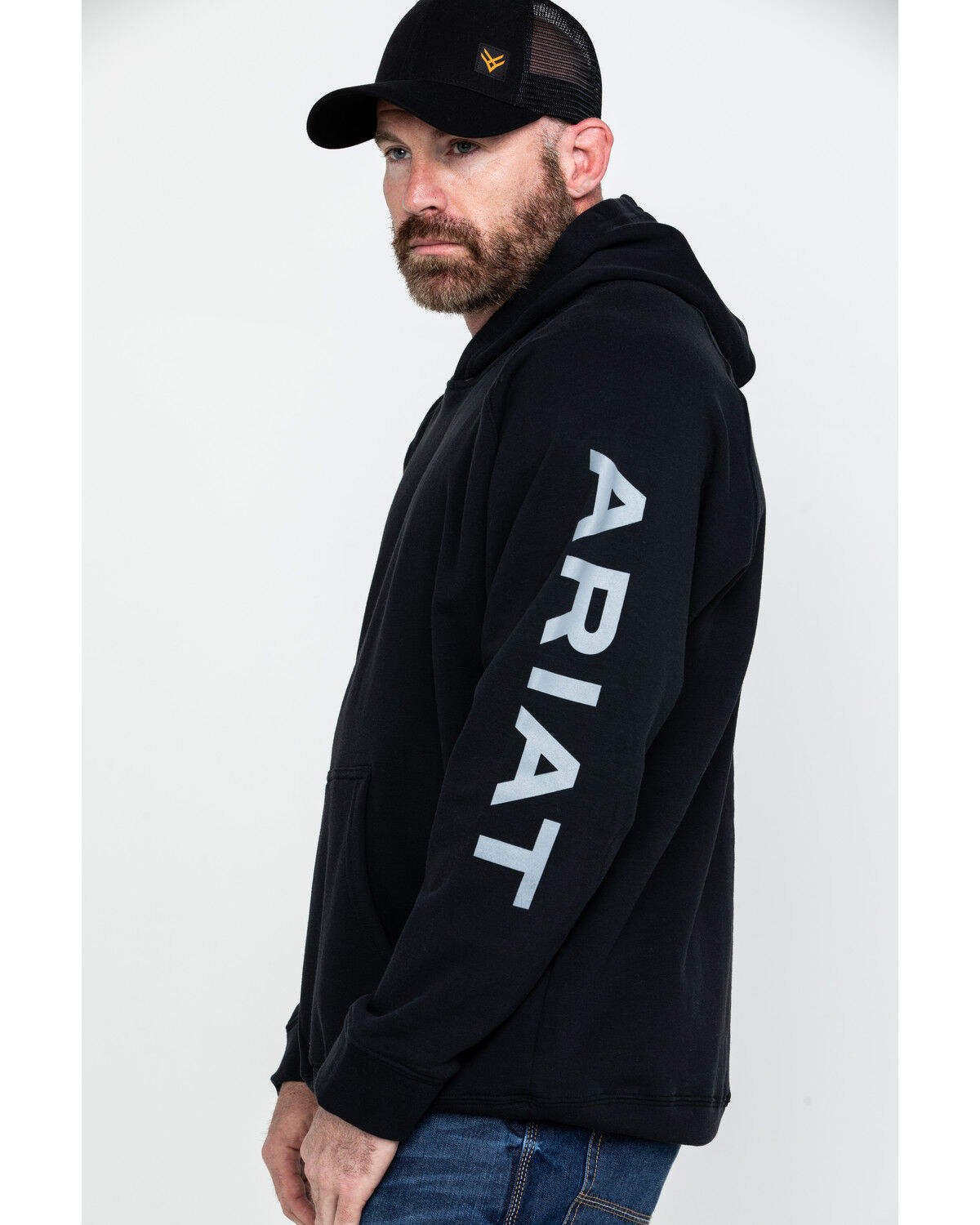 Image #5 - Ariat Men's FR Primo Fleece Logo Work Hooded Sweatshirt - Tall, Black, hi-res
