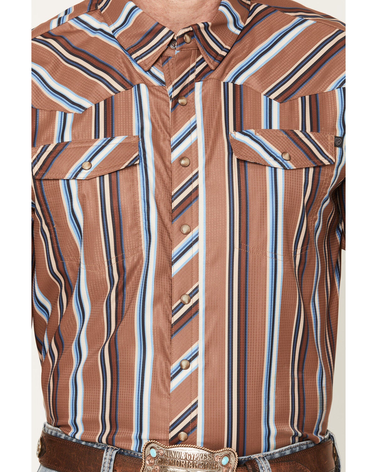 Image #3 - Rock & Roll Denim TEK Striped Short Sleeve Snap Performance Western Shirt, Camel, hi-res