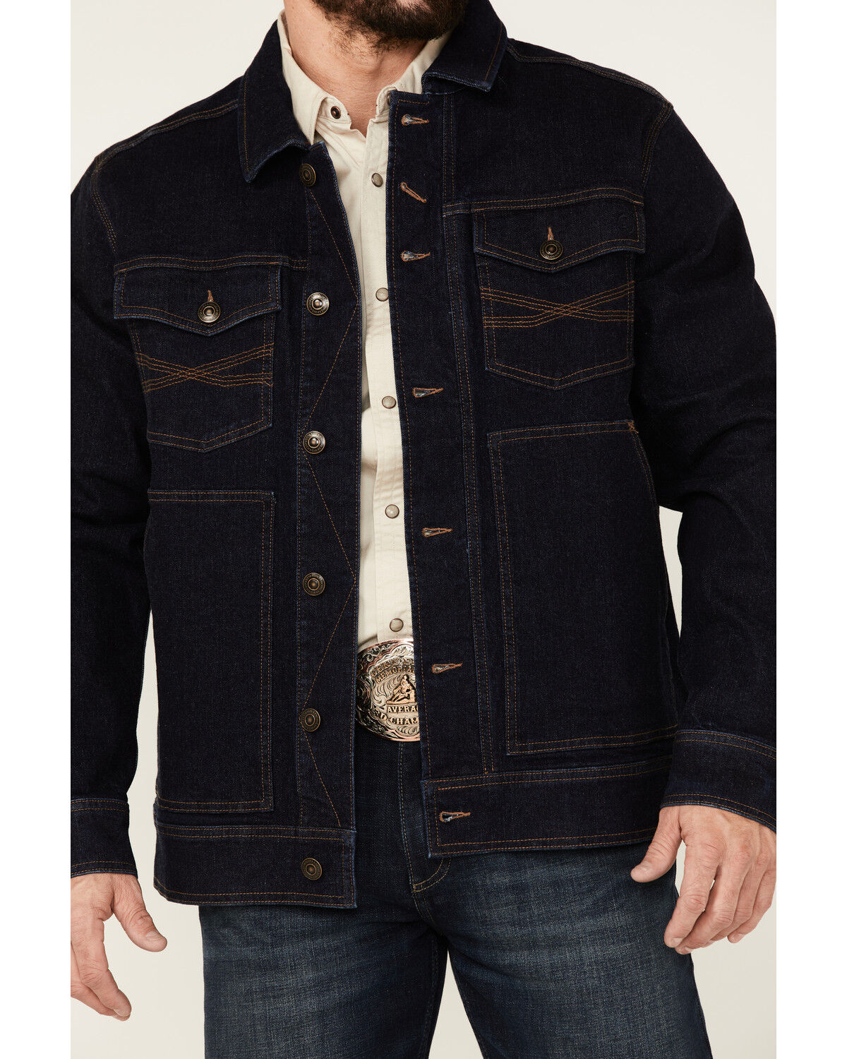 Blue Ranchwear Men's Button-Down Dark Denim Trucker Jacket Blue Ranchwear Men's Button-Down Dark Denim Trucker Jacket