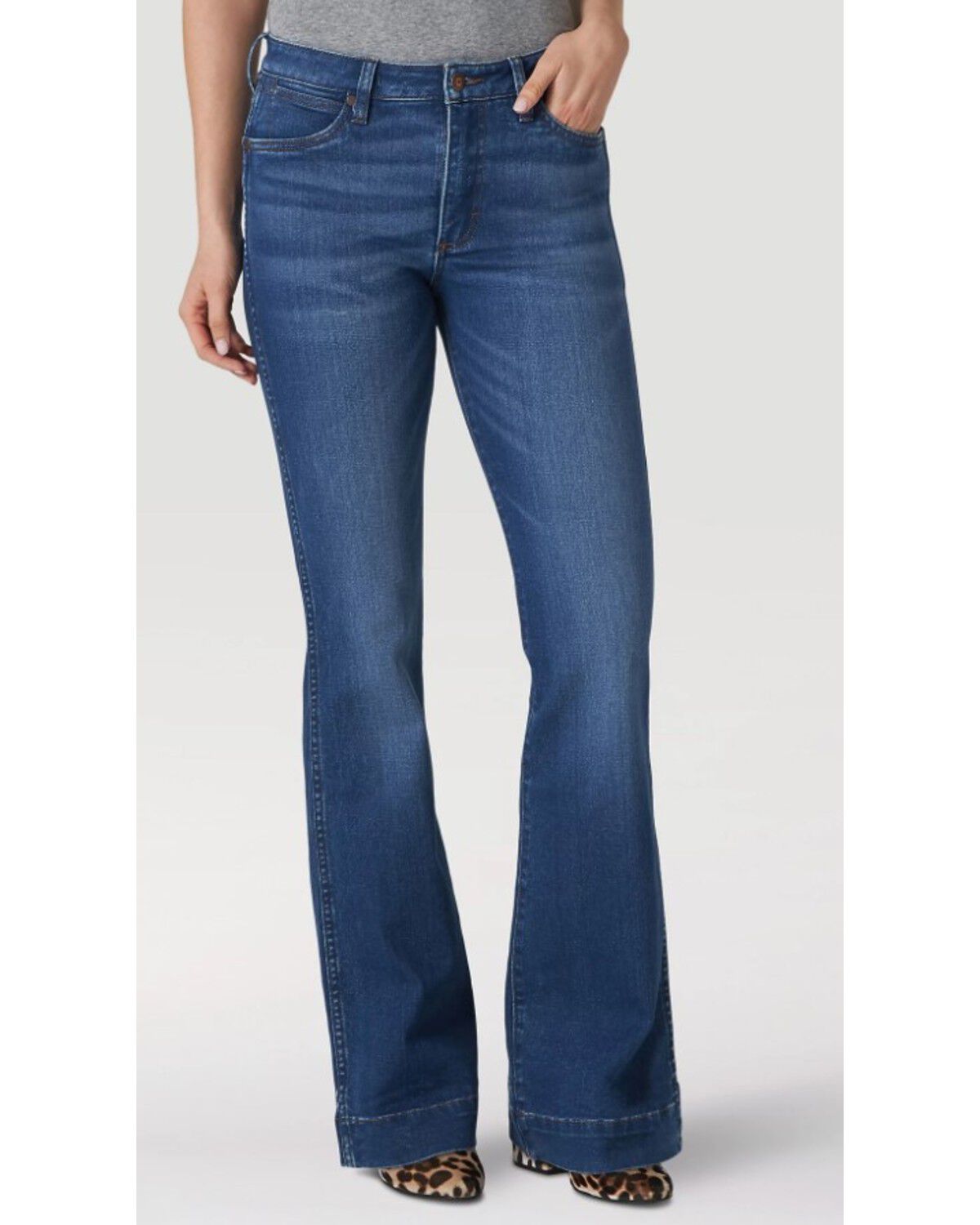 Image #1 - Wrangler Retro Women's Bailey Medium Wash High Rise Trouser Stretch Denim Jeans, Blue, hi-res