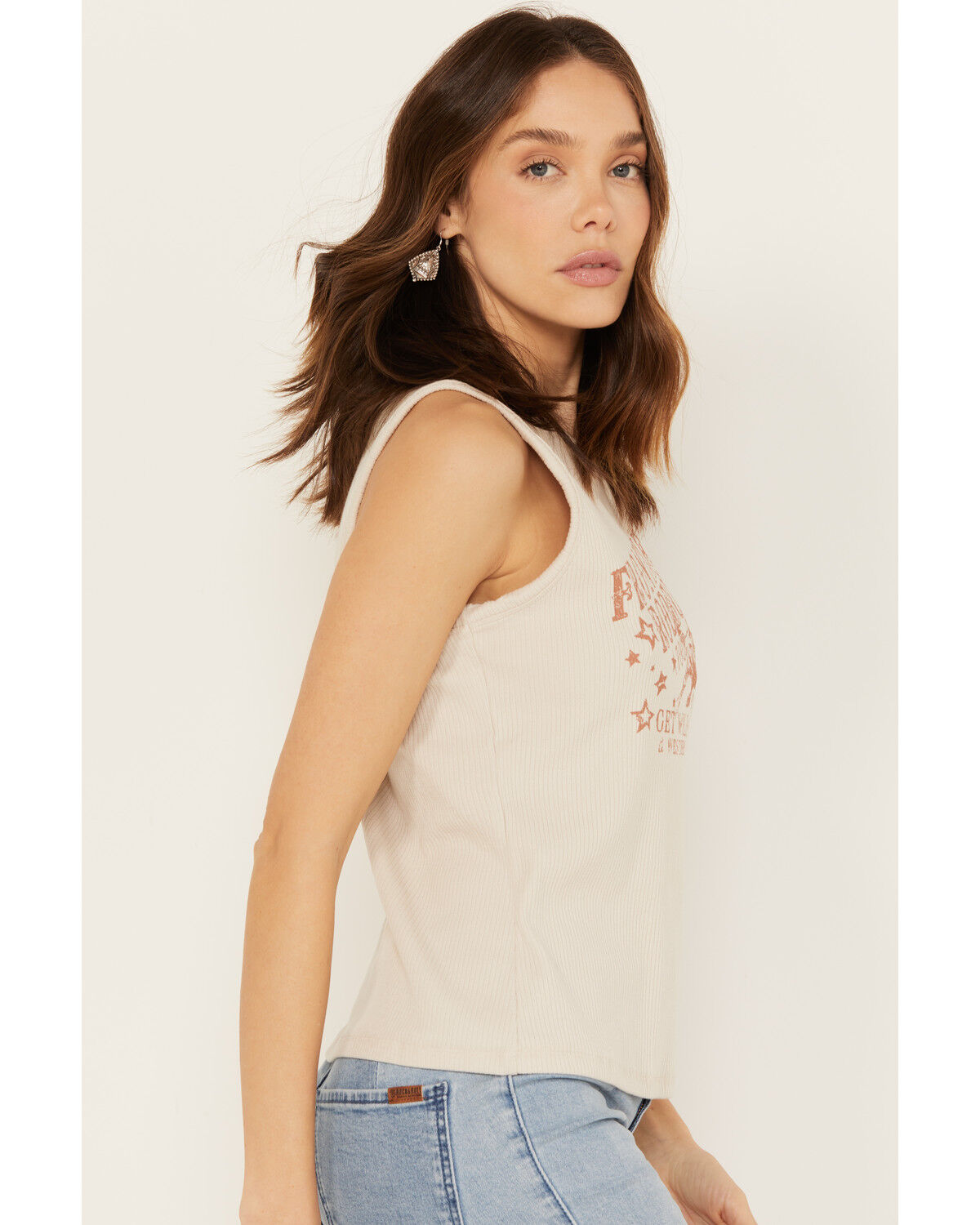 Image #2 - Panhandle Women's Rib Knit Graphic Sleeveless Tank, Cream, hi-res