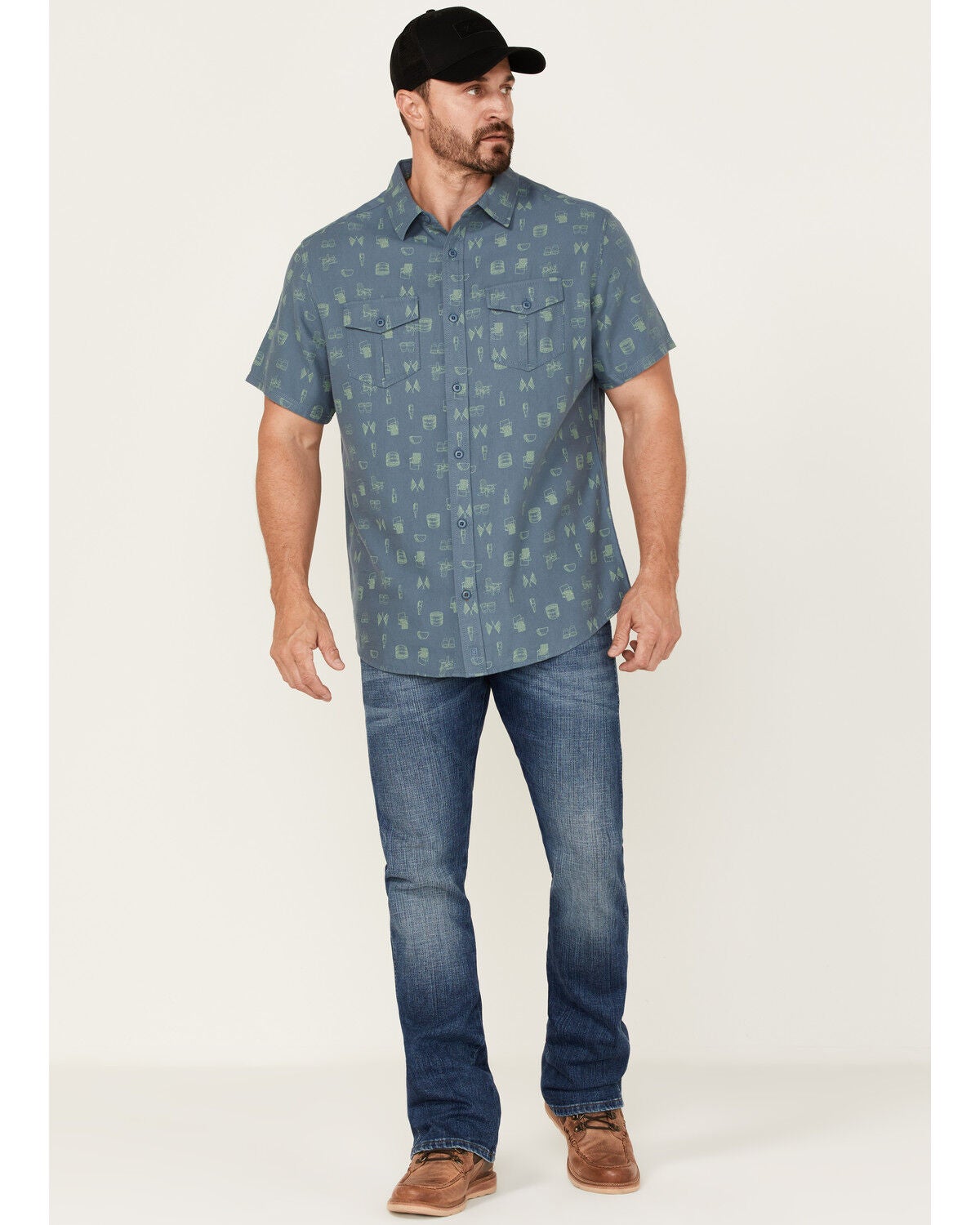 Image #2 - Brothers and Sons Men's Conversational Print Short Sleeve Button-Down Western Shirt, Indigo, hi-res