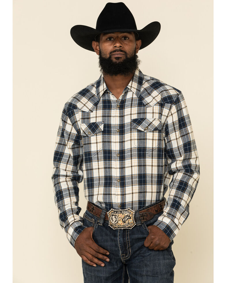 Cody James Men's Pinhurst Plaid Long Sleeve Western Flannel Shirt , Cream/blue, hi-res