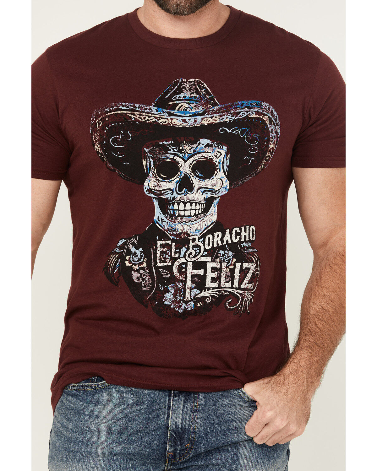 Image #3 - Moonshine Spirit Men's Boracho Feliz Mariachi Short Sleeve Graphic T-Shirt, Burgundy, hi-res