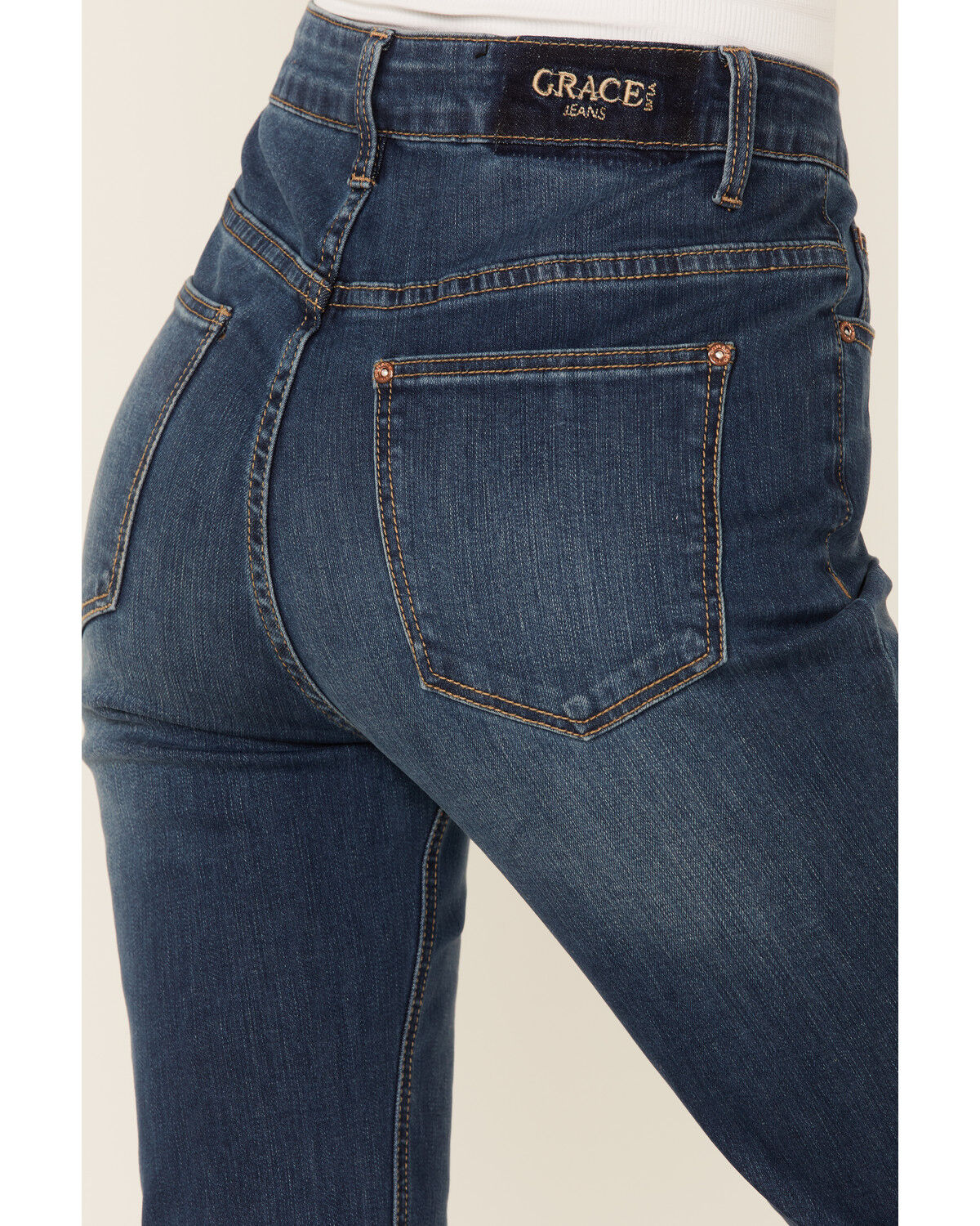 Image #4 - Grace in LA Women's High Rise Split Bottom Flare Denim Jeans, , hi-res