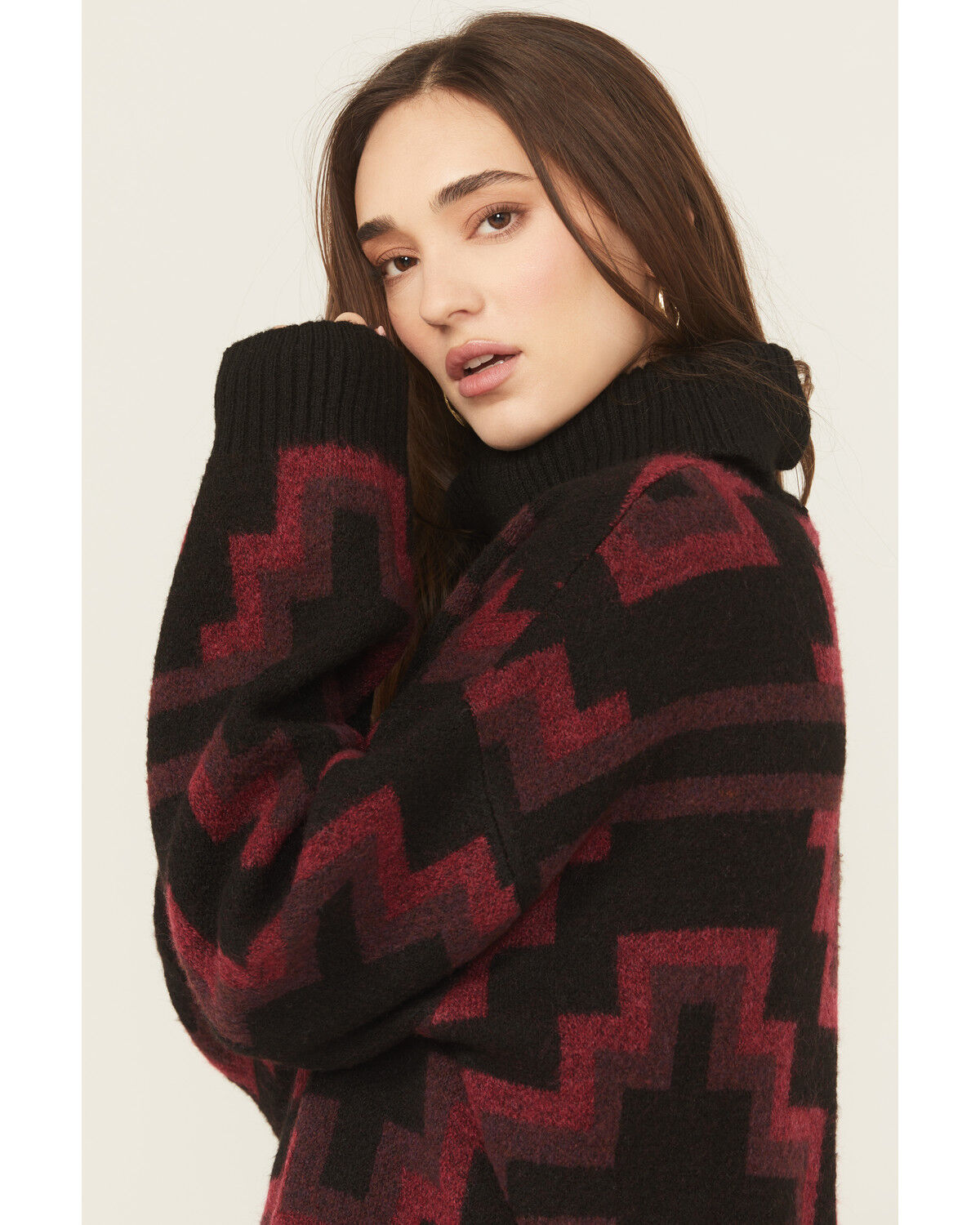 Image #2 - Ariat Women's Southwestern Print Turtleneck Sweater, Black, hi-res
