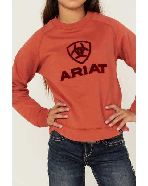 Image #3 - Ariat Girls' Benicia Felt Logo Sweatshirt, Rust Copper, hi-res