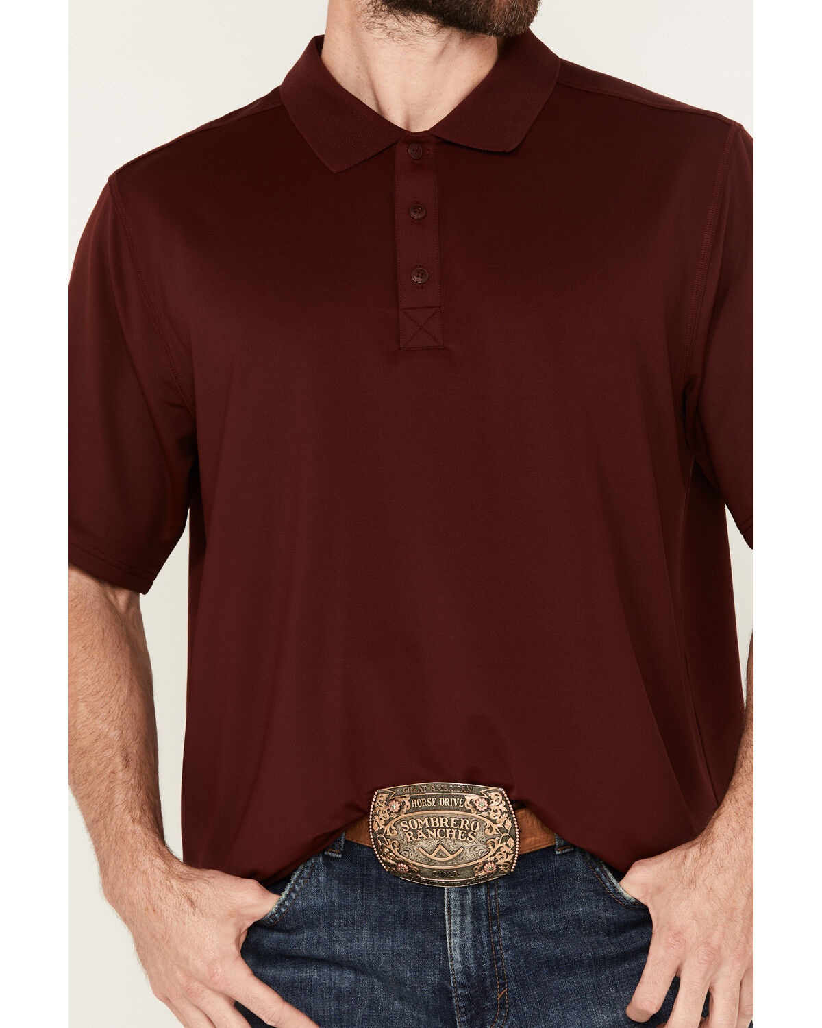 Image #3 - RANK 45® Men's Herringbone Short Sleeve Polo, Burgundy, hi-res