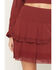 Image #3 - Shyanne Women's Embroidered Flutter Mini Skirt, Burgundy, hi-res