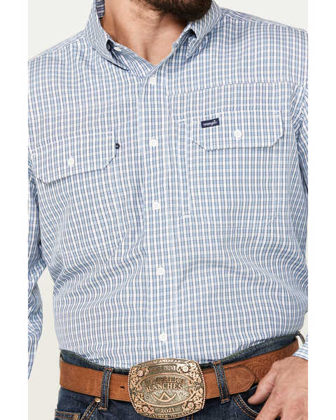 Image #2 - Wrangler Men's Plaid Print Long Sleeve Button-Down Western Performance Shirt, Blue, hi-res