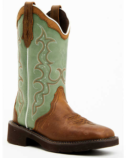 Justin Women's Raya Turquoise Western Boots - Broad Square Toe, Brown, hi-res