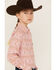 Panhandle Girls' Southwestern Print Long Sleeve Pearl Snap Western Shirt , Pink, hi-res
