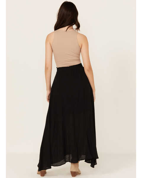 Image #3 - Angie Women's Solid Front Slit Maxi Skirt , Black, hi-res