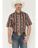 Image #1 - Wrangler Men's Checotah Southwestern Striped Short Sleeve Pearl Snap Western Shirt, Black, hi-res