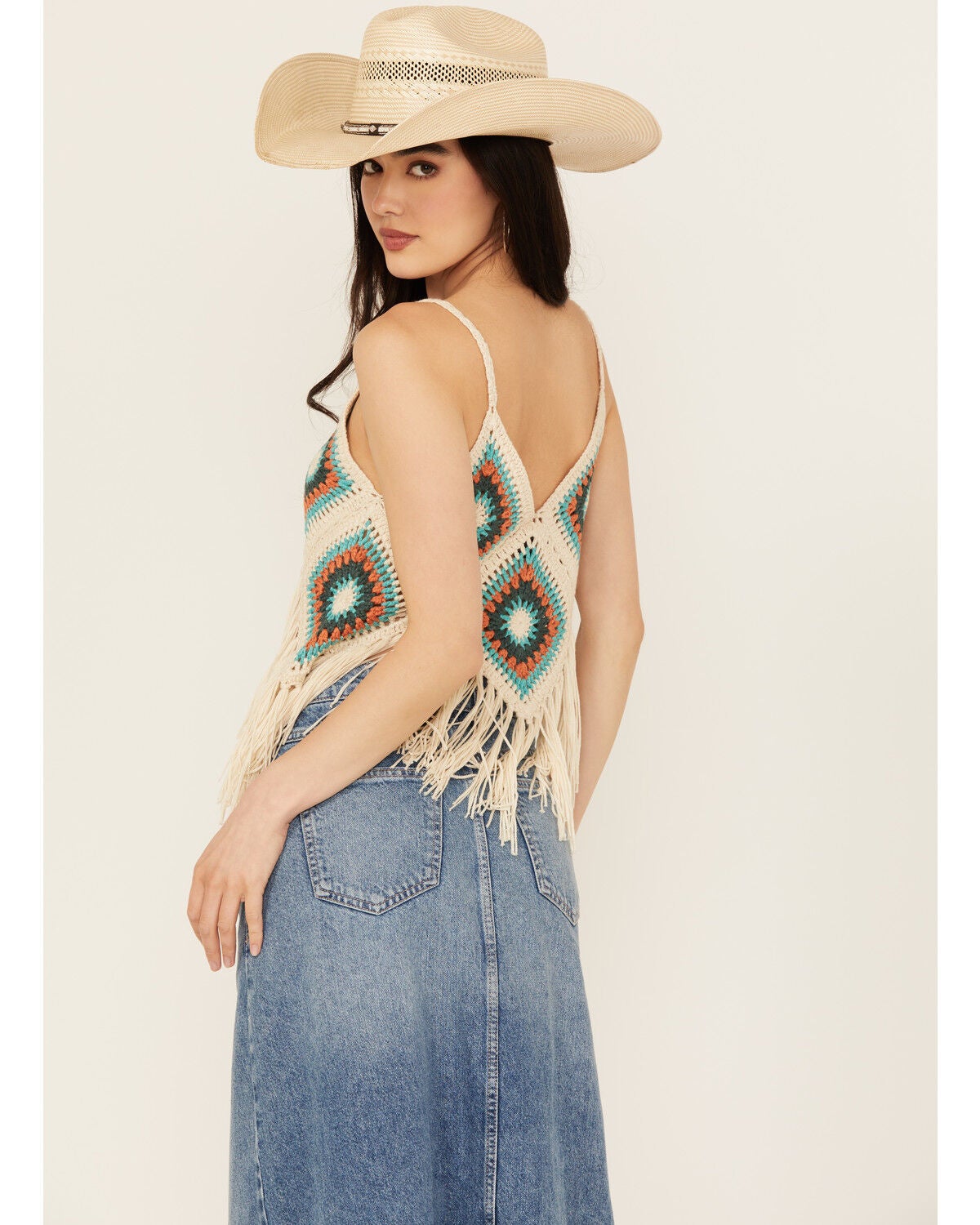 Image #4 - Rock & Roll Denim Women's Crochet Fringe Tank, , hi-res
