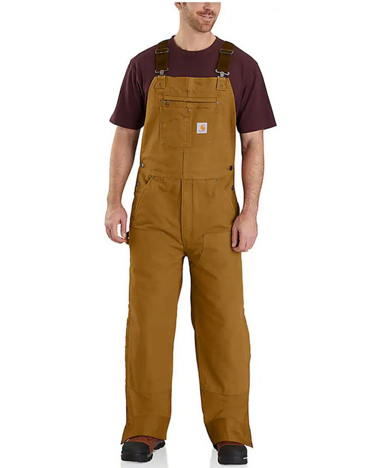 Image #1 - Carhartt Men's Quilt Lined Washed Bib Work Overalls, Brown, hi-res