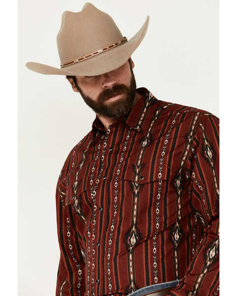 Image #2 - Wrangler Men's Southwestern Print Long Sleeve Snap Western Shirt, Red, hi-res