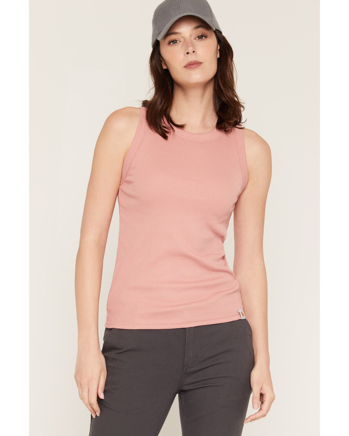 Carhartt Women's Tencel Series Solid Fitted Ribbed Work Tank Top, Rose, hi-res