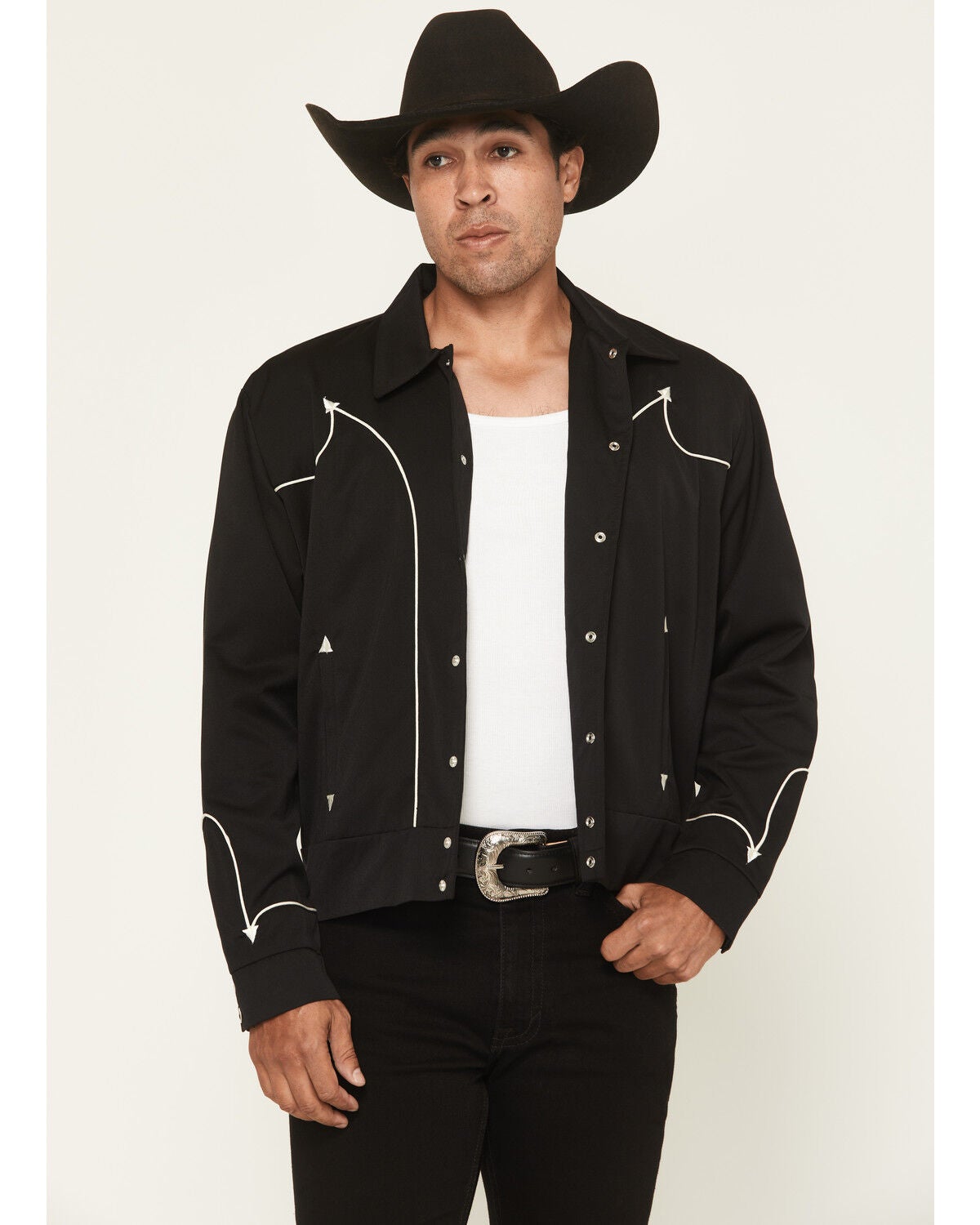 Image #1 - Scully Men's Western Embroidered Snap Jacket, Dark Brown, hi-res