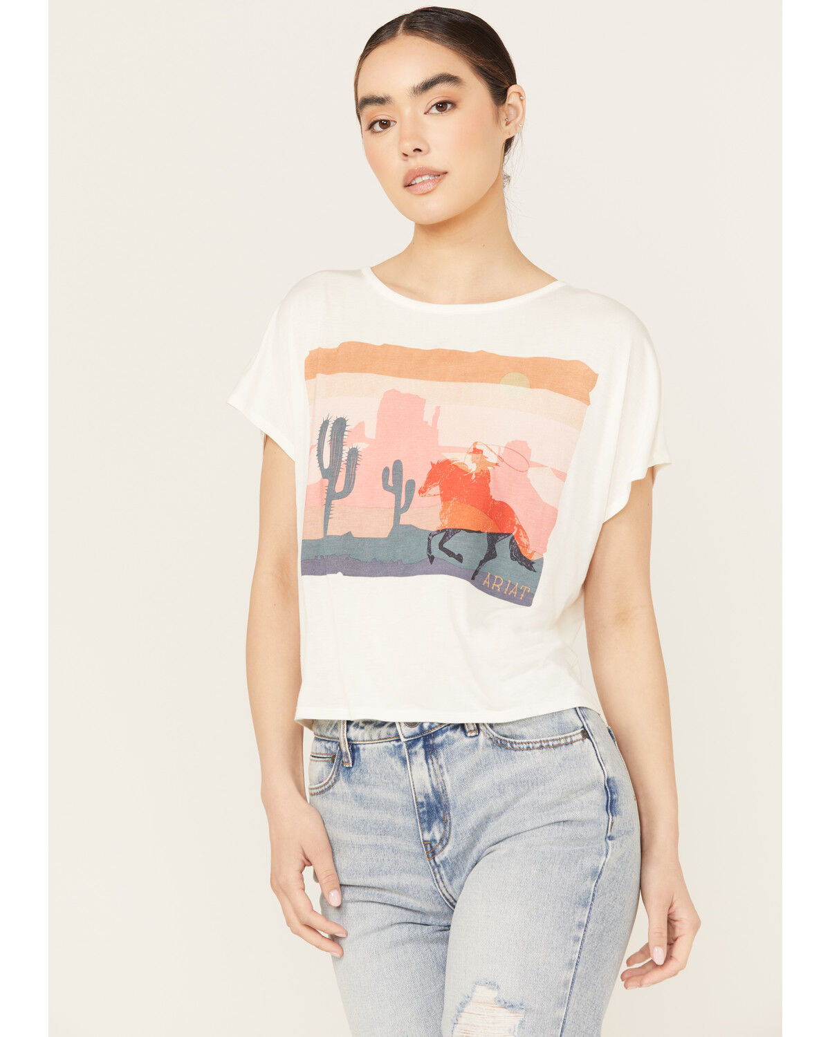 Image #1 - Ariat Women's Desert Ride Short Sleeve Graphic Tee, White, hi-res