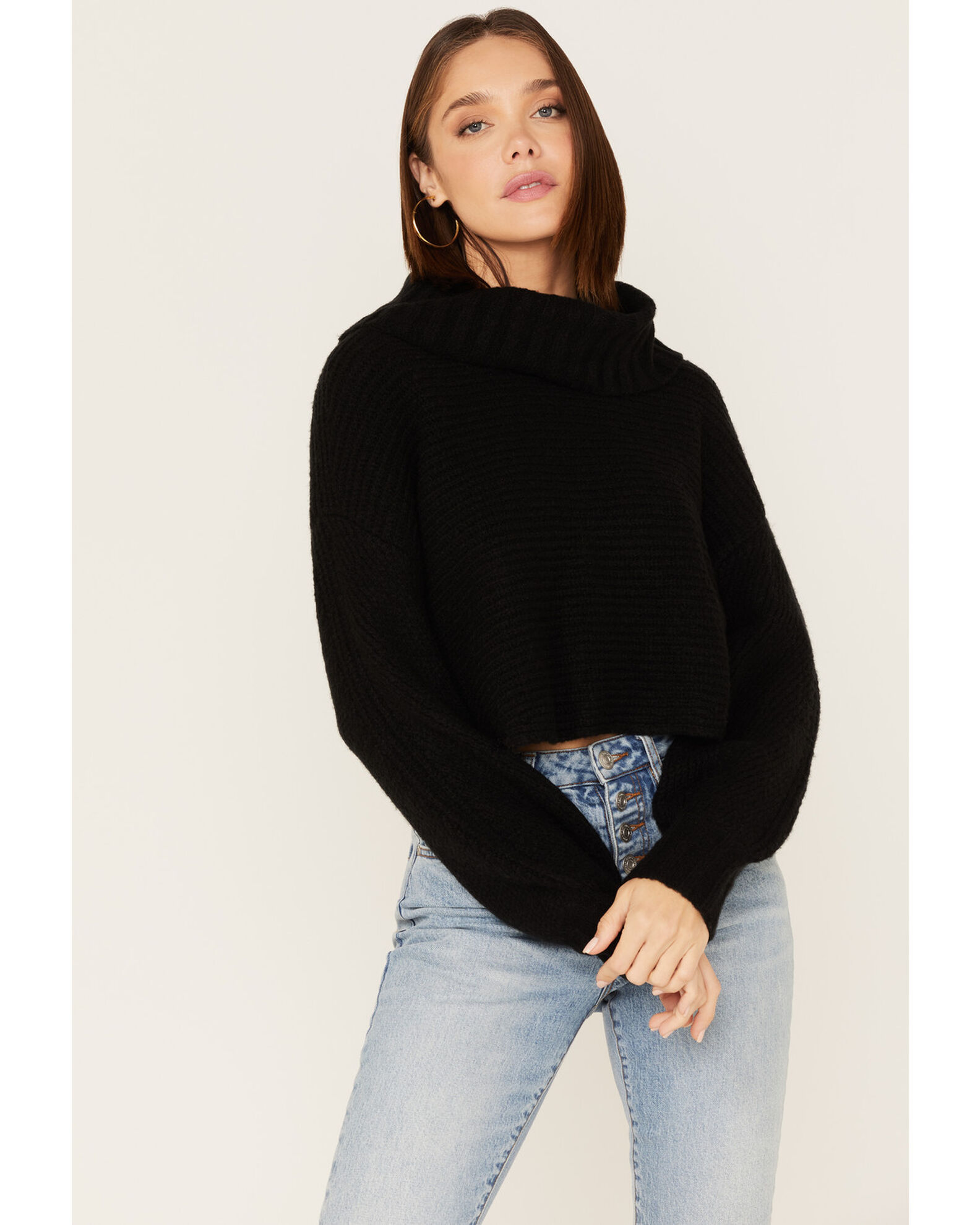 Revel Women s Cowl Neck Surplice Cropped Sweater Sheplers