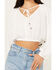Image #3 - Angie Women's Tie Front Peasant Top , Ivory, hi-res
