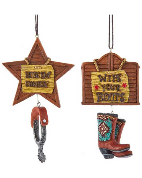 Kurt Adler Western Plate with Boot Ornament - 2 Piece , Multi, hi-res