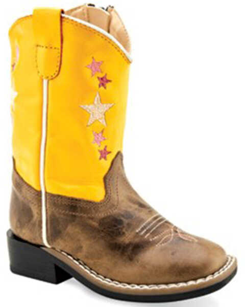 Old West Toddler Girls' Cactus Western Boots - Broad Square Toe, Brown, hi-res