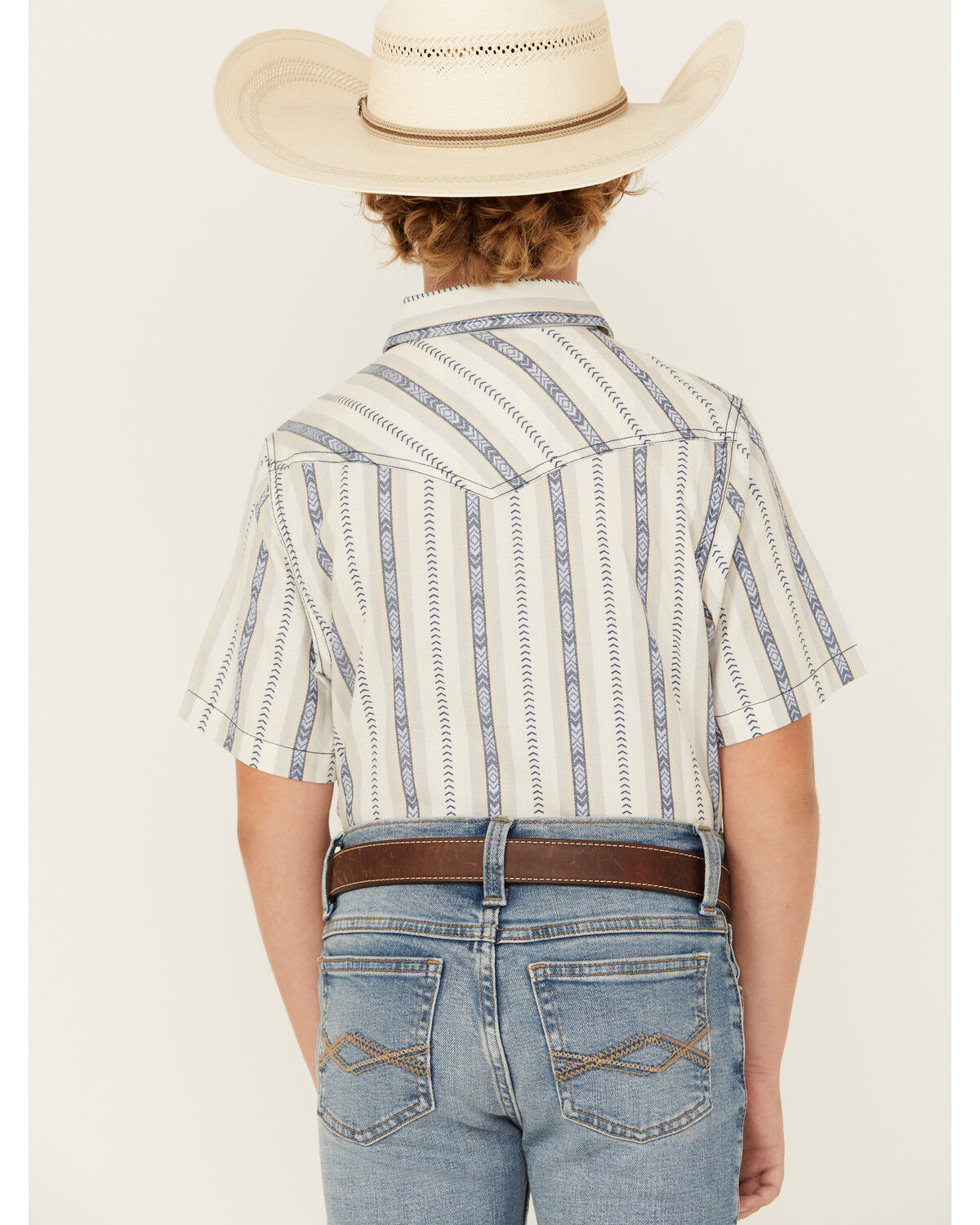 Image #4 - Cody James Boys' Southwestern Dobby Striped Short Sleeve Snap Western Shirt, Ivory, hi-res