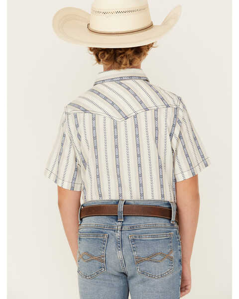 Image #4 - Cody James Boys' Southwestern Dobby Striped Short Sleeve Snap Western Shirt , Ivory, hi-res