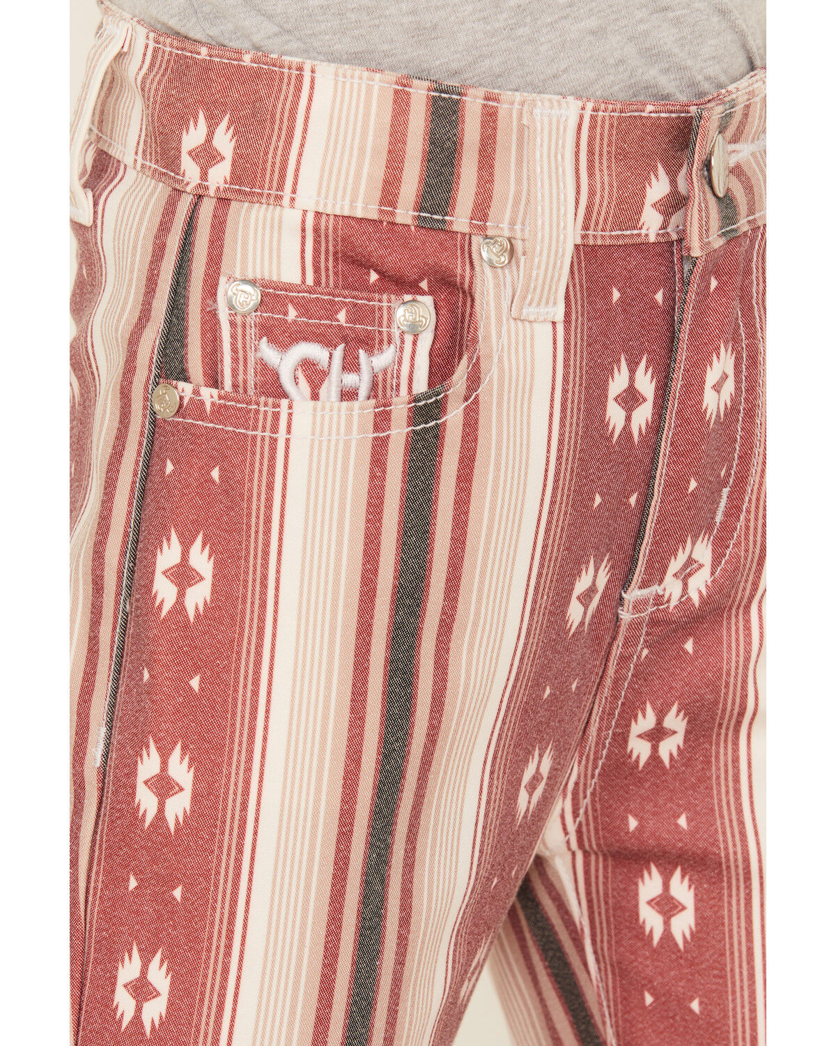 Image #2 - Cowboy Hardware Girls' Serape Striped Print Flare Jeans, Red, hi-res