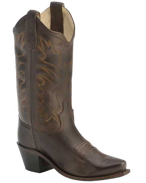 Old West Boys' Fashion Stitched Western Boots - Snip Toe, Brown, hi-res