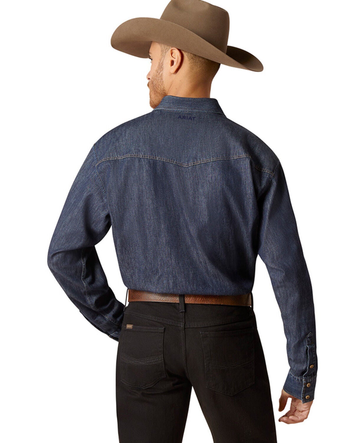 Image #4 - Ariat Men's Classic Denim Long Sleeve Snap Western Shirt - Big, Blue, hi-res