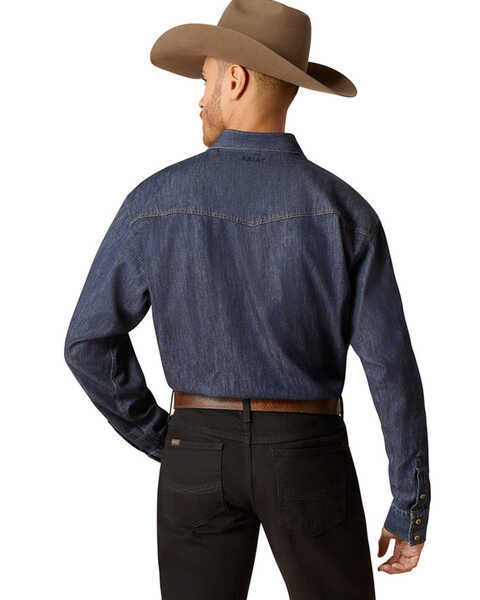 Image #4 - Ariat Men's Classic Denim Long Sleeve Snap Western Shirt - Big , Blue, hi-res