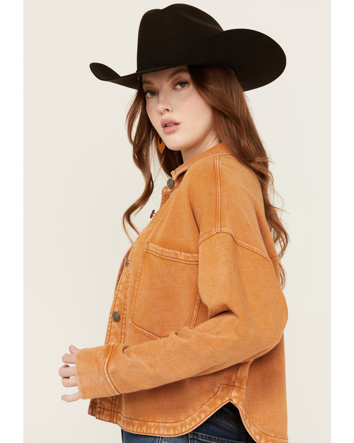 Image #2 - White Crow Women's Washed Knit Cropped Shacket, Rust Copper, hi-res
