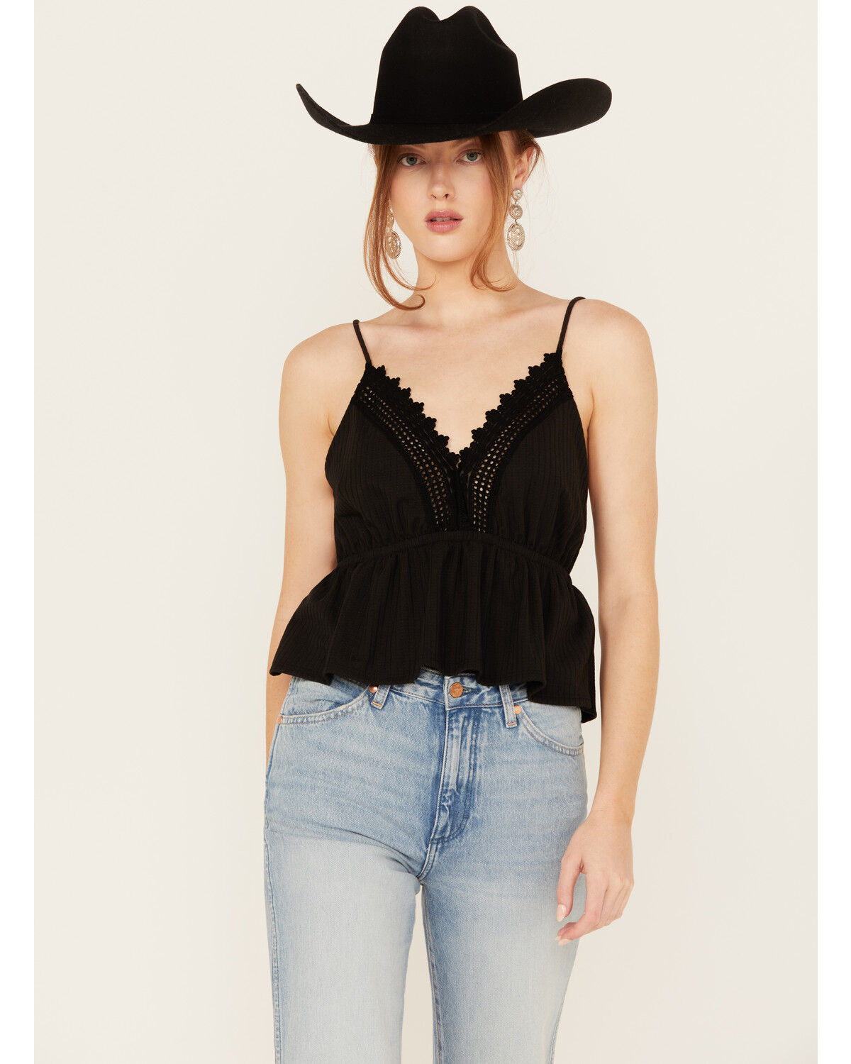 Image #1 - Wild Moss Women's Lace Trim Sleeveless Top, Black, hi-res