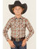 Image #1 - Wrangler Retro Boys' Plaid Print Long Sleeve Snap Western Shirt, Brown, hi-res