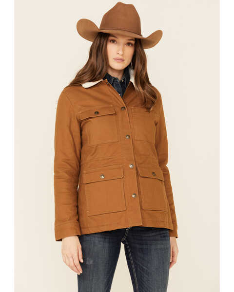 Image #1 - Shyanne Women's Brown Sherpa Lined Canvas Storm-Flap Barn Jacket , , hi-res