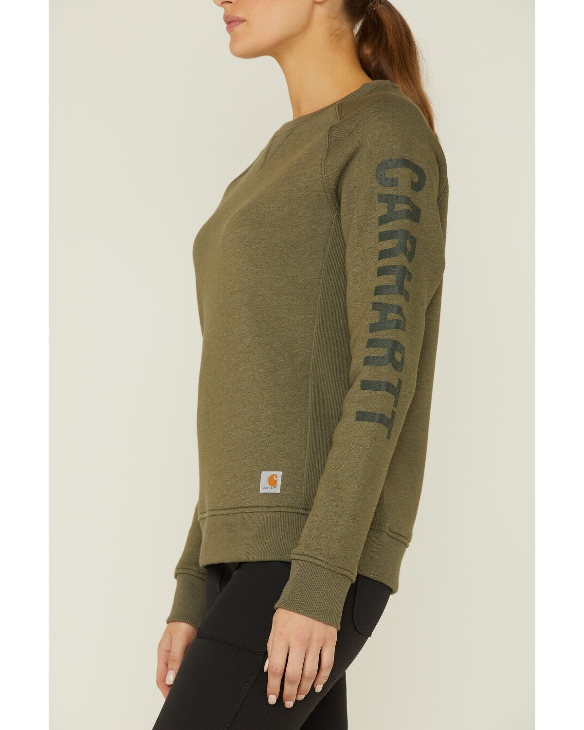 Image #2 - Carhartt Women's Solid Block Logo Midweight Relaxed Pullover Sweatshirt, Olive, hi-res