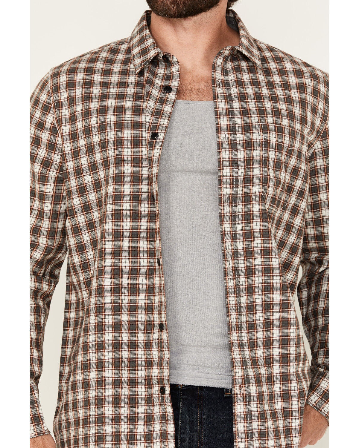 Image #3 - Brothers and Sons Men's Keystone Plaid Print Long Sleeve Button-Down Stretch Western Shirt, Natural, hi-res