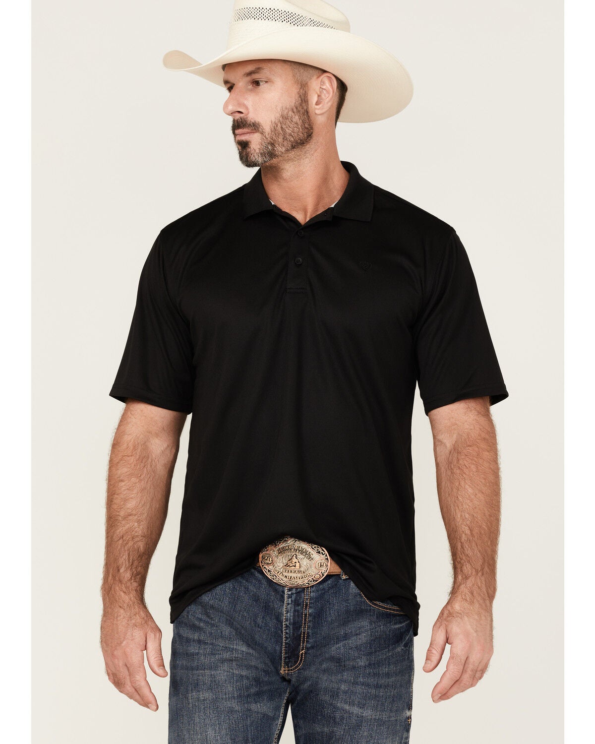 Ariat Men's Solid Tek Polo Shirt, Black, hi-res