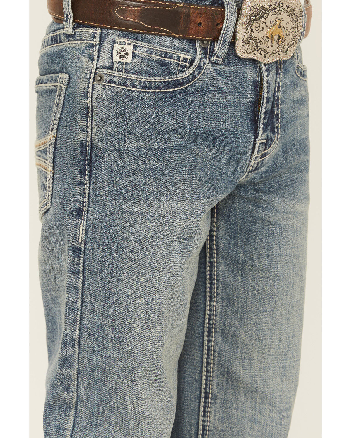 Image #2 - Hooey X Rock & Roll Denim Boys' Medium Wash Step Bootcut Stretch Denim Jeans, Blue, hi-res