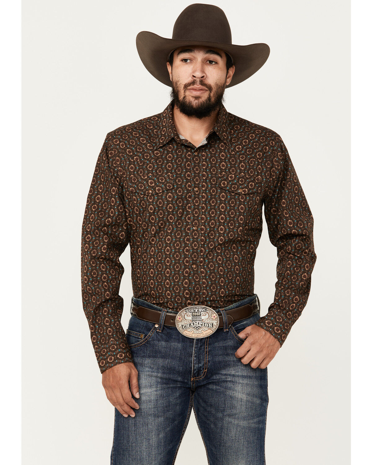 Image #1 - Gibson Trading Co Men's Donovan Medallion Print Long Sleeve Snap Western Shirt, Brown, hi-res