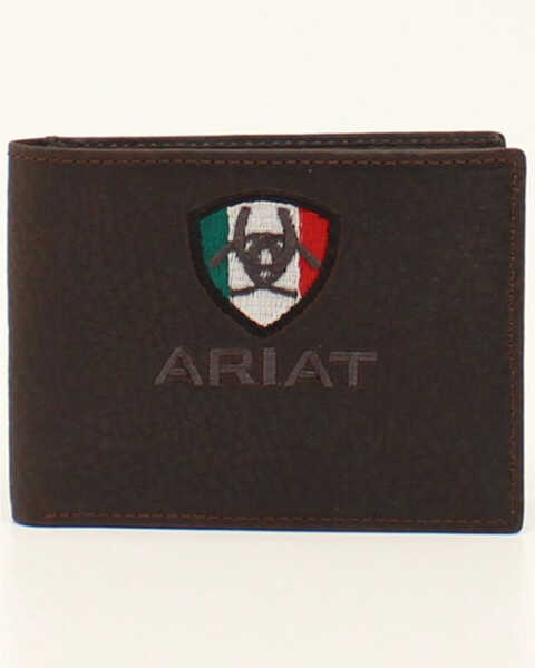 Image #1 - Ariat Men's Mexican Flag Bifold Wallet, Brown, hi-res