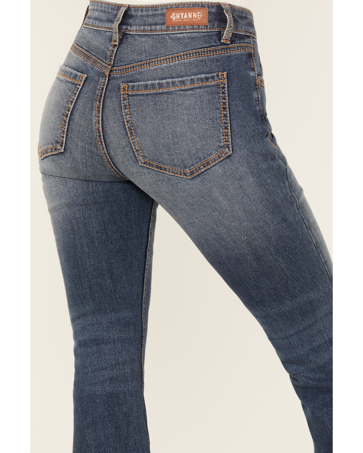 Image #4 - Shyanne Women's Sand Palm Medium Wash Mid Rise Stretch Flare Jeans, Medium Wash, hi-res