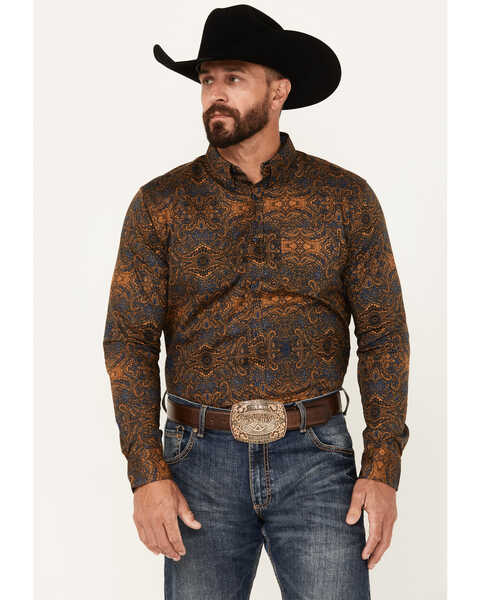 Image #1 - Cody James Men's Winding Roads Paisley Print Long Sleeve Button-Down Stretch Western Shirt - Big , Chocolate, hi-res
