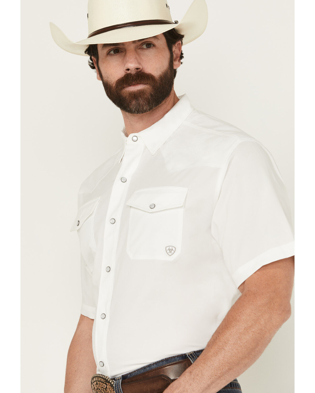 Image #2 - Ariat Men's VentTek Solid Short Sleeve Snap Performance Western Shirt, White, hi-res