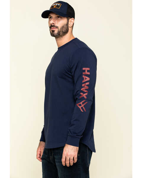 Image #3 - Hawx Men's Navy Sleeve Logo Long Sleeve Work T-Shirt - Tall , Navy, hi-res